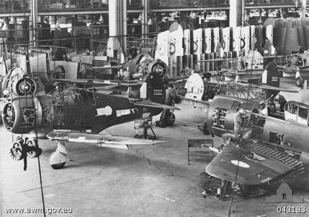 AUSTRALIAN BUILT BOOMERANG FIGHTER AIRCRAFT UNDER CONSTRUCTION AT FISHERMENS BEND, VICTORIA. This image is available from the Collection Database of the Australian War Memorial under the ID Number: 043183