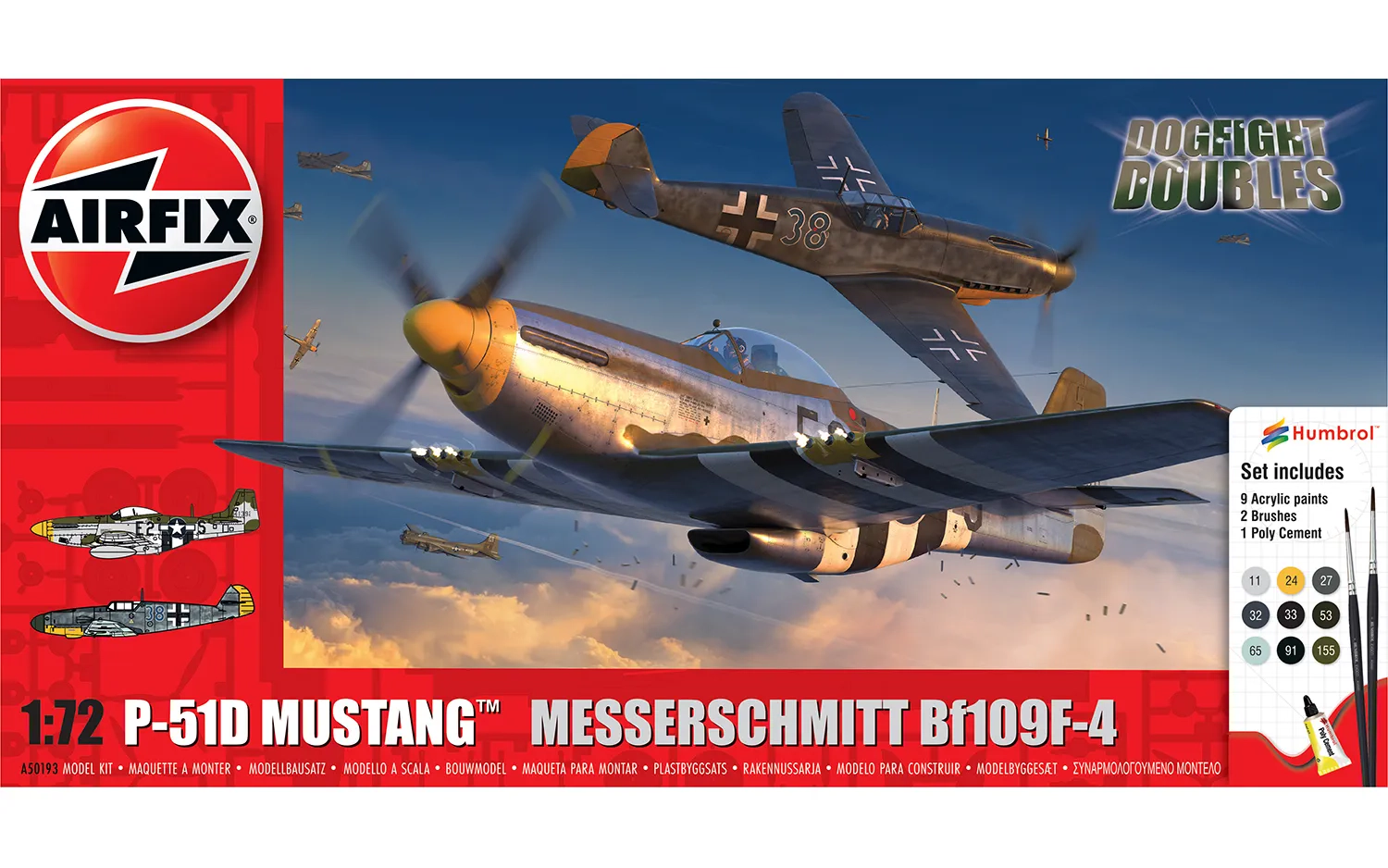 Airfix P-51D Mustang, Messerschmitt Bf109F-4, Dogfight Double  1:72